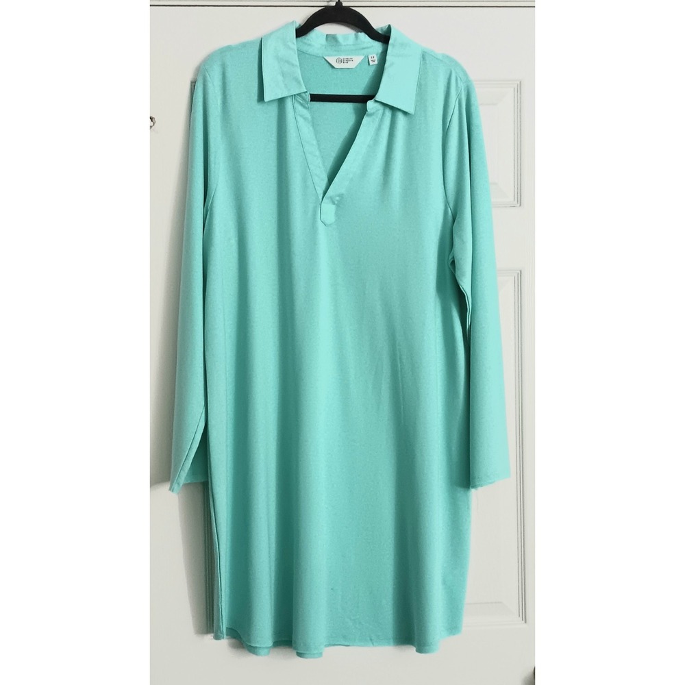 Candace Cameron Bure Shirt Dress Women's Size 1X Collared Y-Neck Blue Preowned